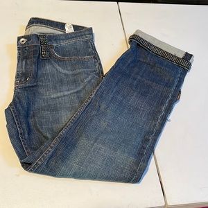 Express X2 size 31 dark blue jeans cropped with rhinestone  cuff & belt